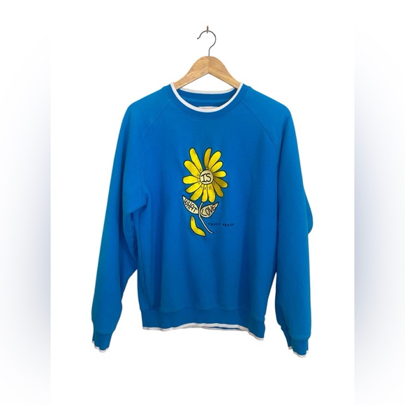 Teddy Fresh | men’s medium Love Flower Blue Raglan Crewneck Sweatshirt - Picture 4 of 7